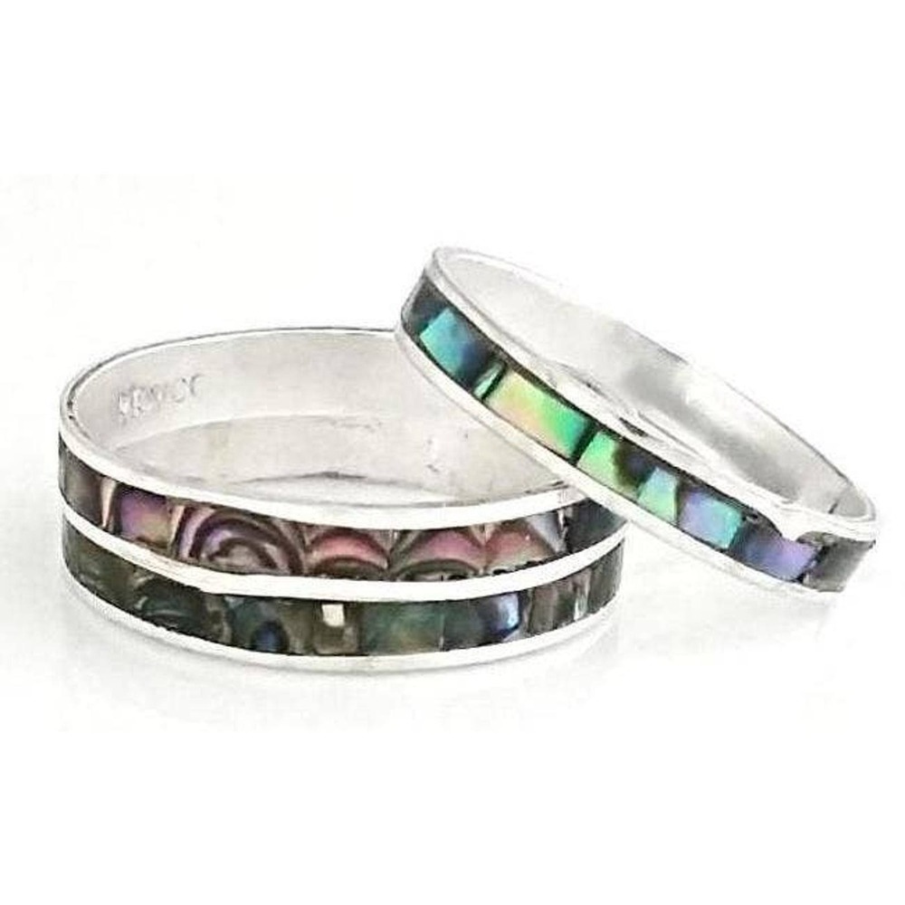 Blue Pacific Abalone Thin Band Ring Silver